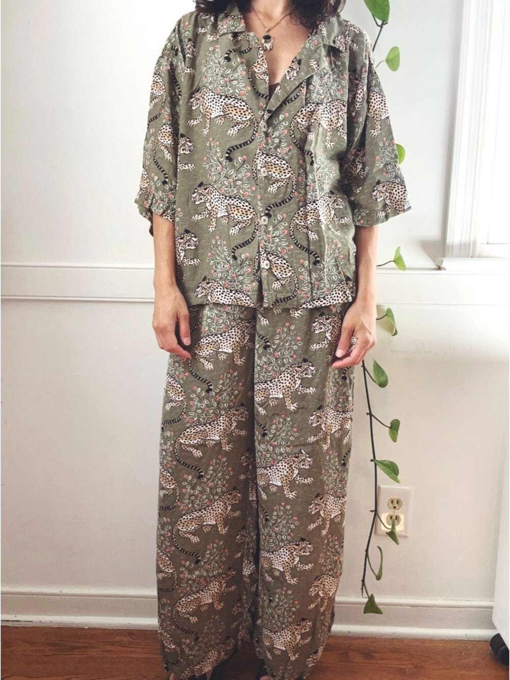 Printfresh Bagheera Leopard Print Pajama Set Green Small Organic Cotton Blend S - Picture 9 of 16